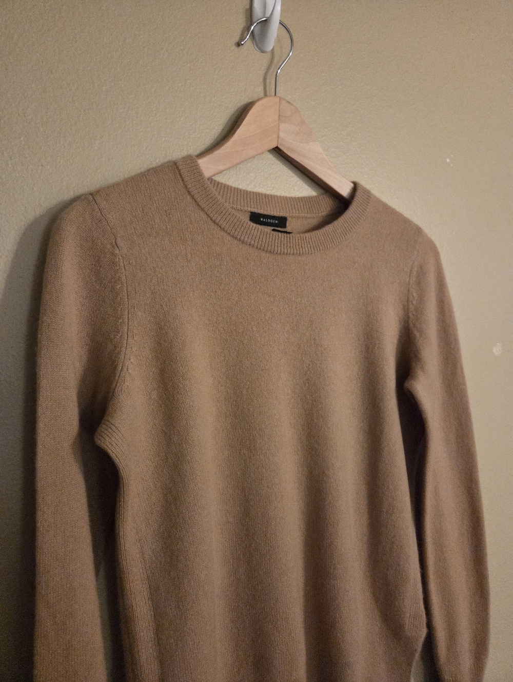 HALOGEN Khaki Tan 100% Cashmere Crewneck Lightweight Minimalist Sweater Womens S - Picture 3 of 12